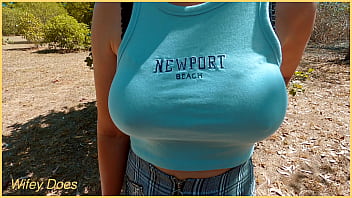 Grabbing a hot wifes public exhibitionist flash tits outdoors