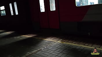 Public Blowjob and Pussy fucking on train terminal in night