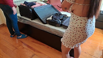 Wife hides in a travel bag and gets anal creampie from her husband's best friend.