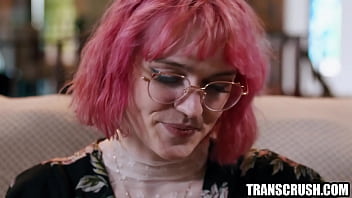 Trans woman with pink hair fucking 2 lesbian girls