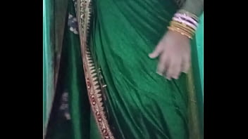 Indian sissy removing green saree