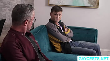 Twink Gay teen seduces his shy stepdad to have sex with him on the couch.After that,he starts kissing him and he then pulls out down his pants and throat his hard big cock