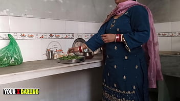 Indian Chubby Old Lady fucking hard in the kitchen when she was making dinner